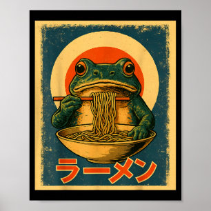Poster Grenouille drôle Ramen Kawaii Rétro Japonais Solei