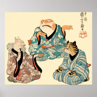 Poster Grenouille et tigre jouant à un jeu de ken comique