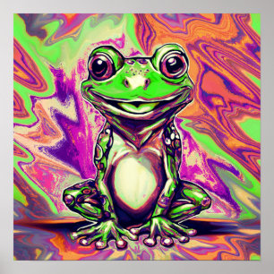 Poster Grenouille graffiti psychédélique colorée vert vio
