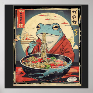 Poster Grenouille japonaise mangeant des ramen pour les a