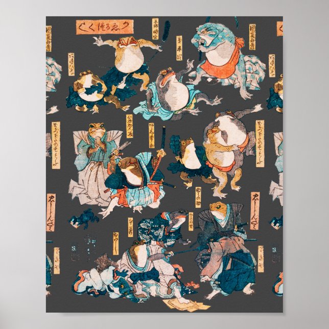 Poster Grenouille japonaise ukiyo-e Froggies (Devant)