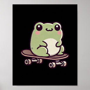 Poster Grenouille Kawaii Sur Un Skateboard Drôle De Skate