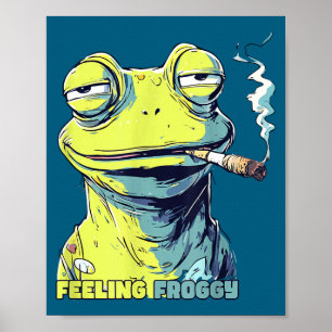 Poster Grenouille mignonne fumant une cigarette Grenouill
