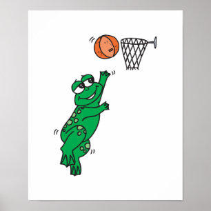 Poster grenouille mignonne jouant au basket-ball