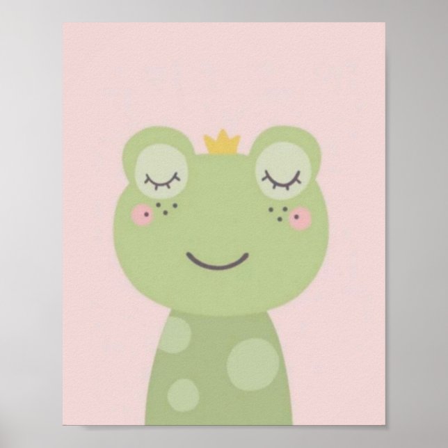 Poster Grenouille mignonne sur fond rose. (Devant)