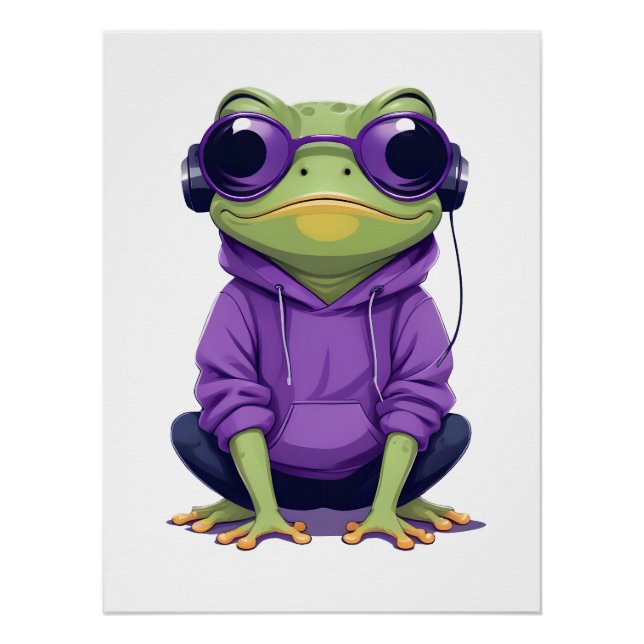 Poster Grenouille portant Sweat - shirt à capuche drôle C (Devant)