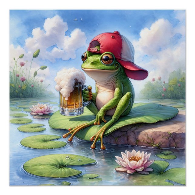 Poster Grenouille tenant une bouillie de bière (Devant)