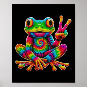 Poster Grenouille Tie-dye Signe de Paix Hippie Noël Greno