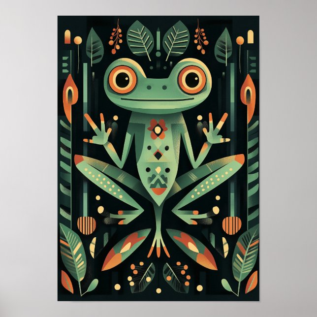 Poster Grenouille verte géométrique (Devant)