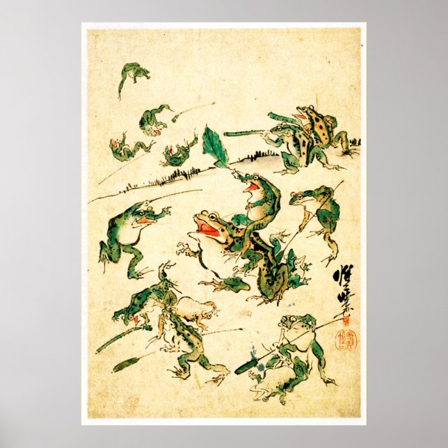 Poster Grenouilles coquines (Devant)