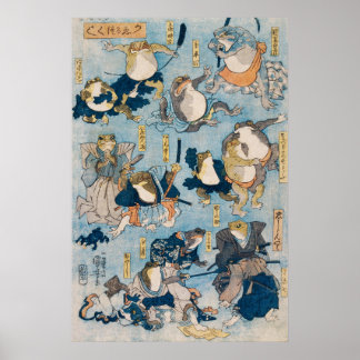 Poster Grenouilles Kabuki célèbres - Kuniyoshi