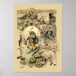 Poster Grenouilles Vintage Champignons Escargots