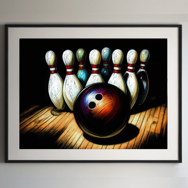 Poster Grève de Bowling Dessin Pastel (Créateur téléchargé)