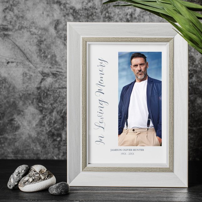 Poster Grey Elegant Minimalist Memorial Photo Funeral (Grey Elegant Minimalist Memorial with Photo Funeral Poster. )