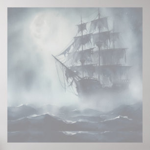Poster Grey, Gris Fog Pirate Navire Retraite