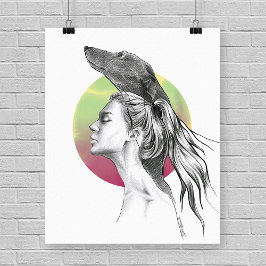 Poster Greyhound et femme Portrait Amoureux des chiens Ar