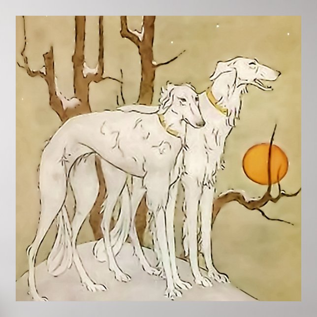 Poster "Greyhounds in Winter" de Marjorie Miller (Devant)