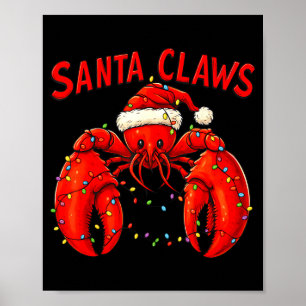 Poster Griffes du Père Noël Drôle de homard de Noël avec