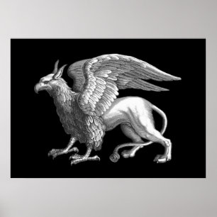 Poster Griffin légendaire bête élégant gris argenté