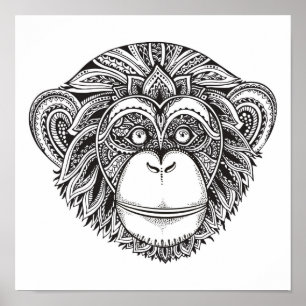 Poster Griffonnage 2 d'Illustartion de singe