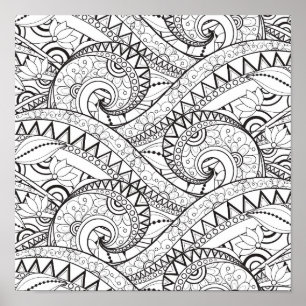 Poster Griffonnage floral détaillé 2 de motif