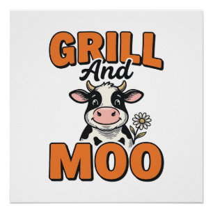Poster Grill à vache drôle et conception de T-Shirt vinta