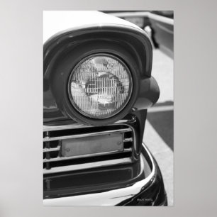 Poster grill de phare de voiture classique noir et blanc