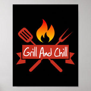 Poster Grill Et Chill Barbecue Alimentation Amusante