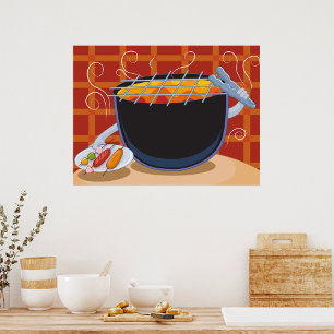 Poster Grillades au barbecue avec des tongues et des broc