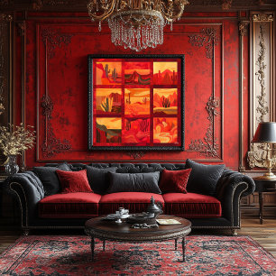 Poster Grille d'art désertique à cadre rouge - Géométriqu