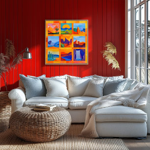 Poster Grille d'art désertique encadrée orange – Géométri