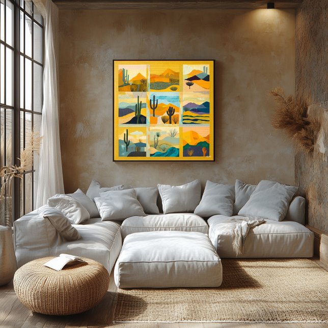 Poster Grille d'art du désert encadré jaune - Géométrique (Créateur téléchargé)