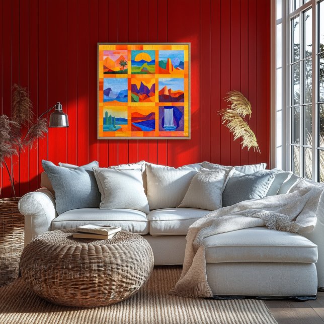 Poster Grille d'art du désert encadré orange - Géométriqu (Créateur téléchargé)