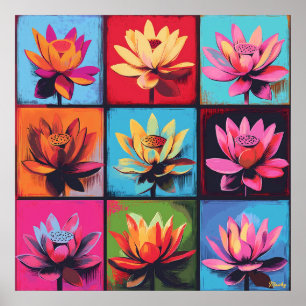 Poster Grille de Lotus Coloré Pop Art – Murale Florale Vi