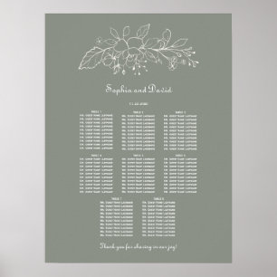 Poster Grille de sièges Mariages de 8 tables de taille mi