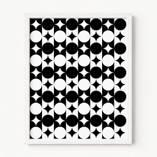 Poster Grille d'étoiles en cercle noir et blanc et rayure