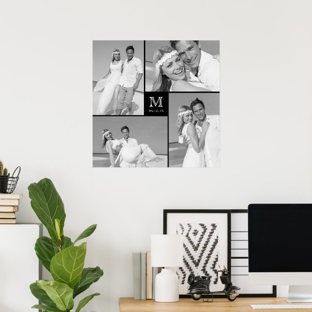 Poster Grille moderne Monogramme Box Mariage 4 Photo Coll (Bureau à domicile)