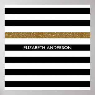 Poster Grilles noires modernes FAUX Gold Glitz et nom