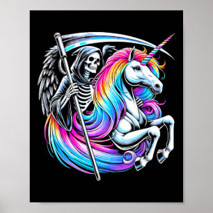 Poster Grim Reaper équitation Unicorn Funny Gothic Pastel