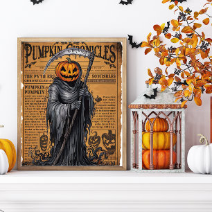 Poster Grim Reaper Style Vintage journal Halloween