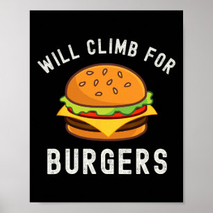 Poster Grimpsera pour des burgers drôle escalade en plein