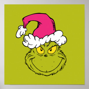 Poster Grinch avec un chapeau de Père Noël rose
