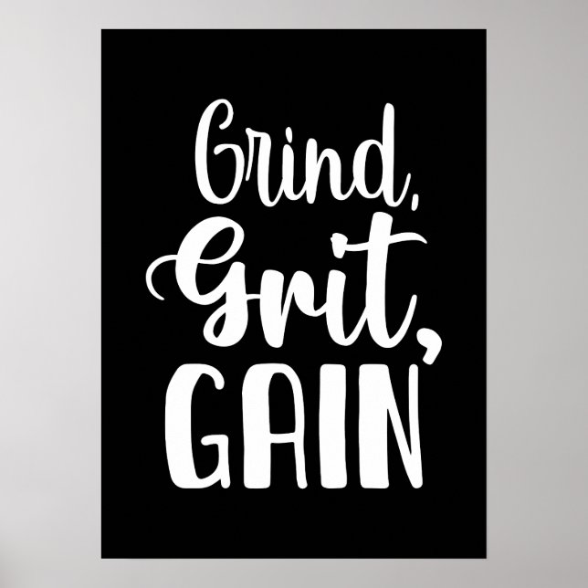 Poster Grind, Grit, Gain, Hustle, Gym, Motivation De Succ (Devant)