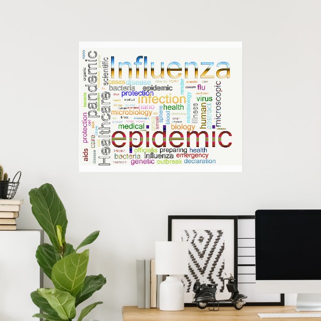 Poster grippe flu Texte associé (Bureau à domicile)