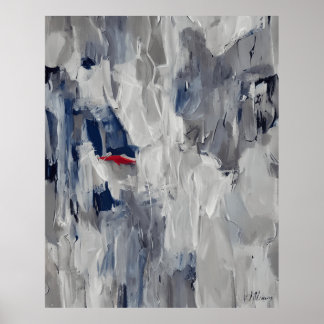 Poster gris Abstrait moderne avec une marque rouge