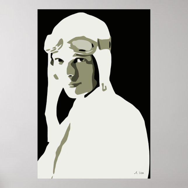 Poster Gris art vectoriel Amelia Earhart (Devant)