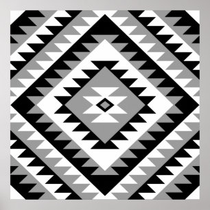 Poster Gris blanc de diamant de motif de noir aztèque de