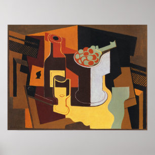Poster Gris - Bouteille et coupe de fruits