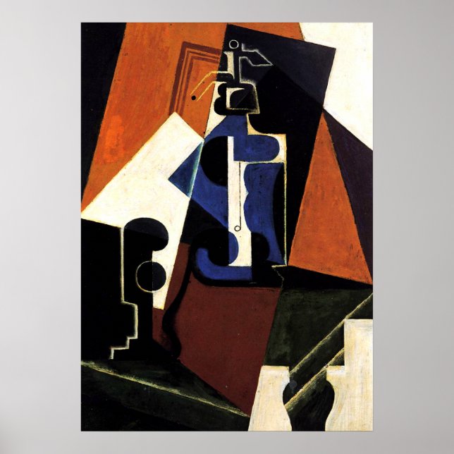 Poster Gris - Bouteille Seltzer et verre (Devant)