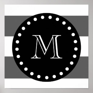 Poster Gris de fusain Gris Gris Gris Motif, Monogra Noir